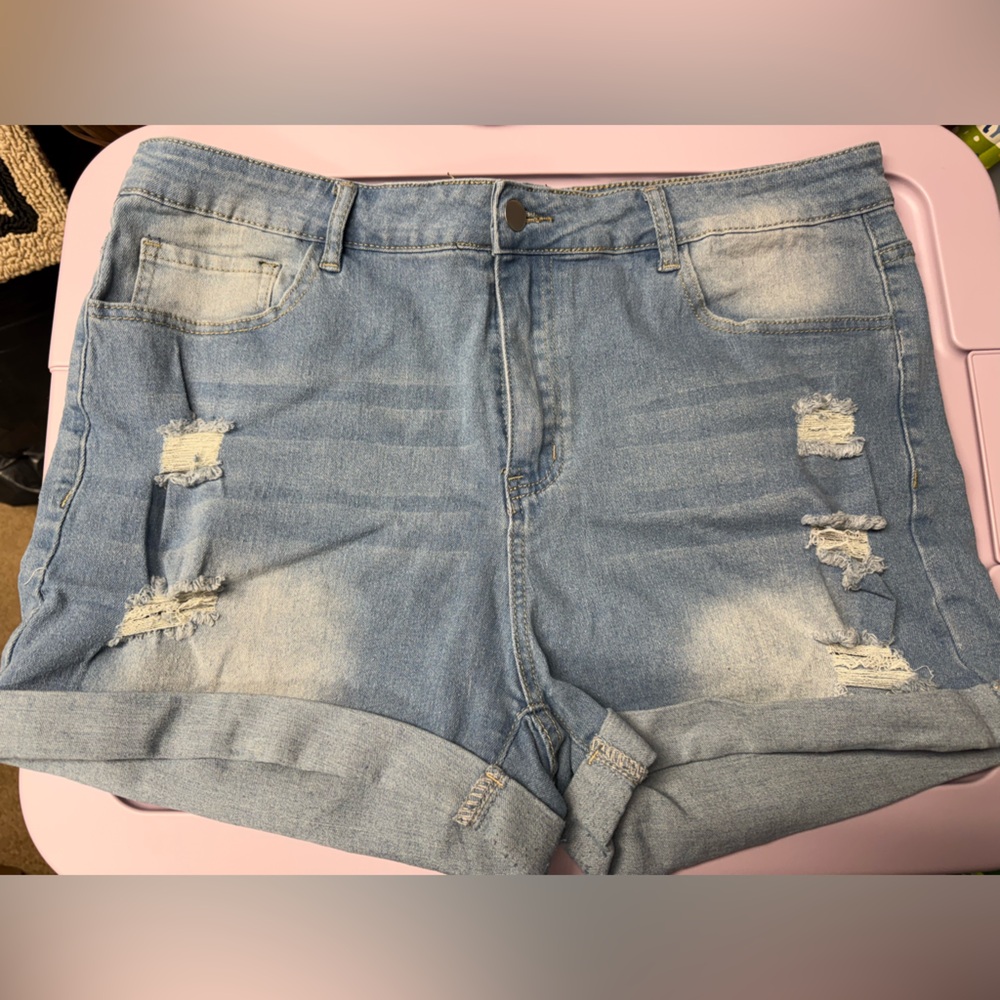 Women's Light Blue Distressed Jean Shorts